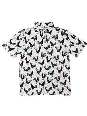 Iron Oak Rooster Western Golf Pearl Snap Polo White Red — Medium